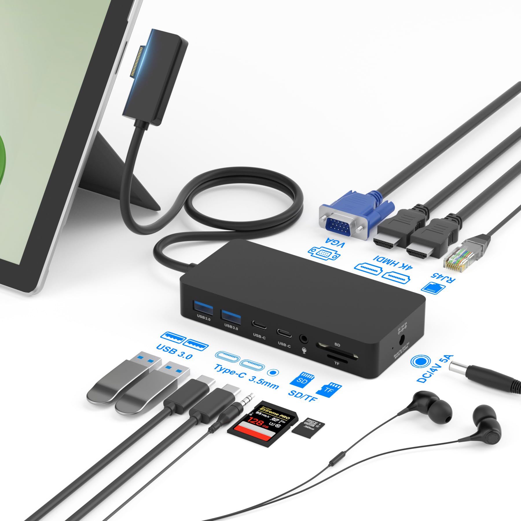 Surface Dock, Surface Docking Station, 12 in 1 Triple Display