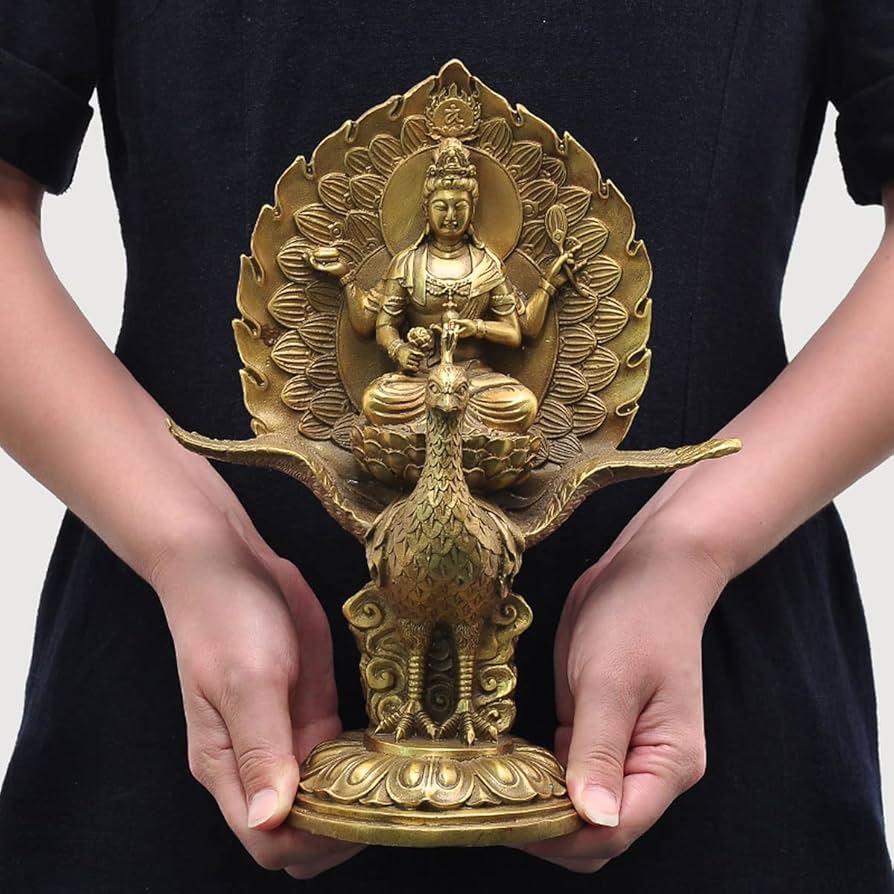 Amazon｜守り本尊【孔雀明王】仏像 銅製（乗座孔雀）孔雀明王座像 除災