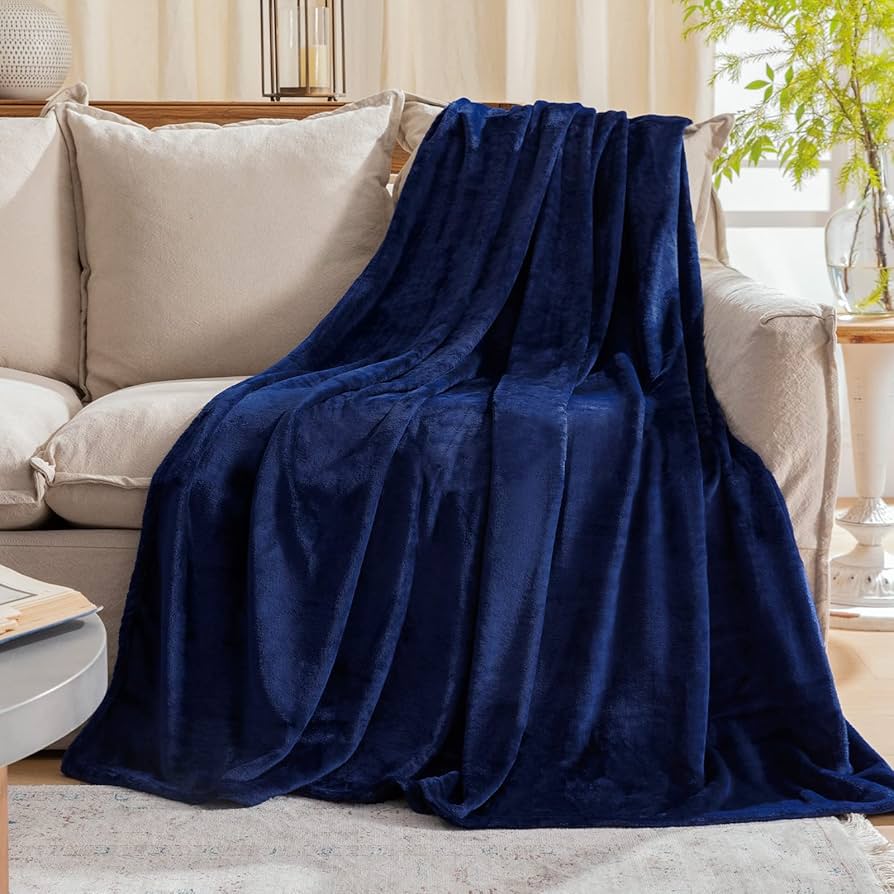Fleece Plush Throw Blanket Navy Blue(50 by 60 Inches),Super Soft