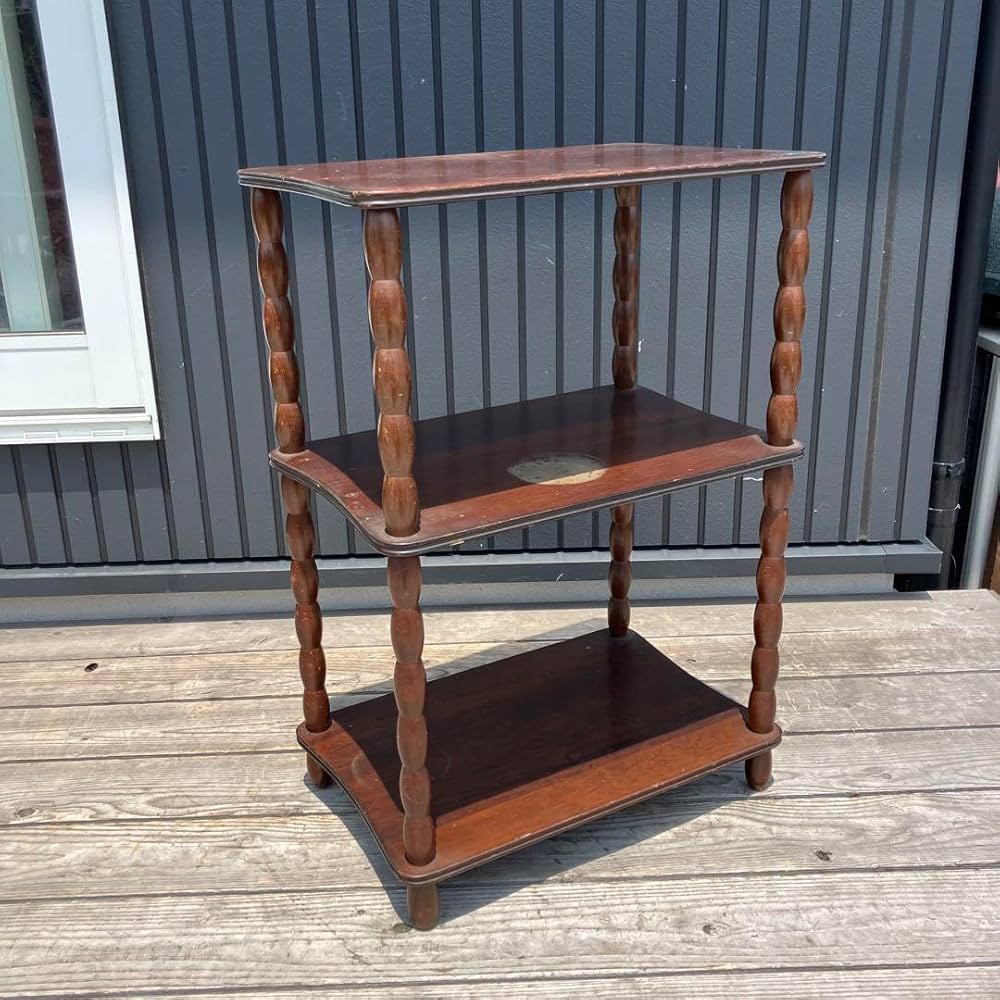 北欧レトロ ミッドセンチュリー 4段 木製彫刻オープンラック 飾り棚 古