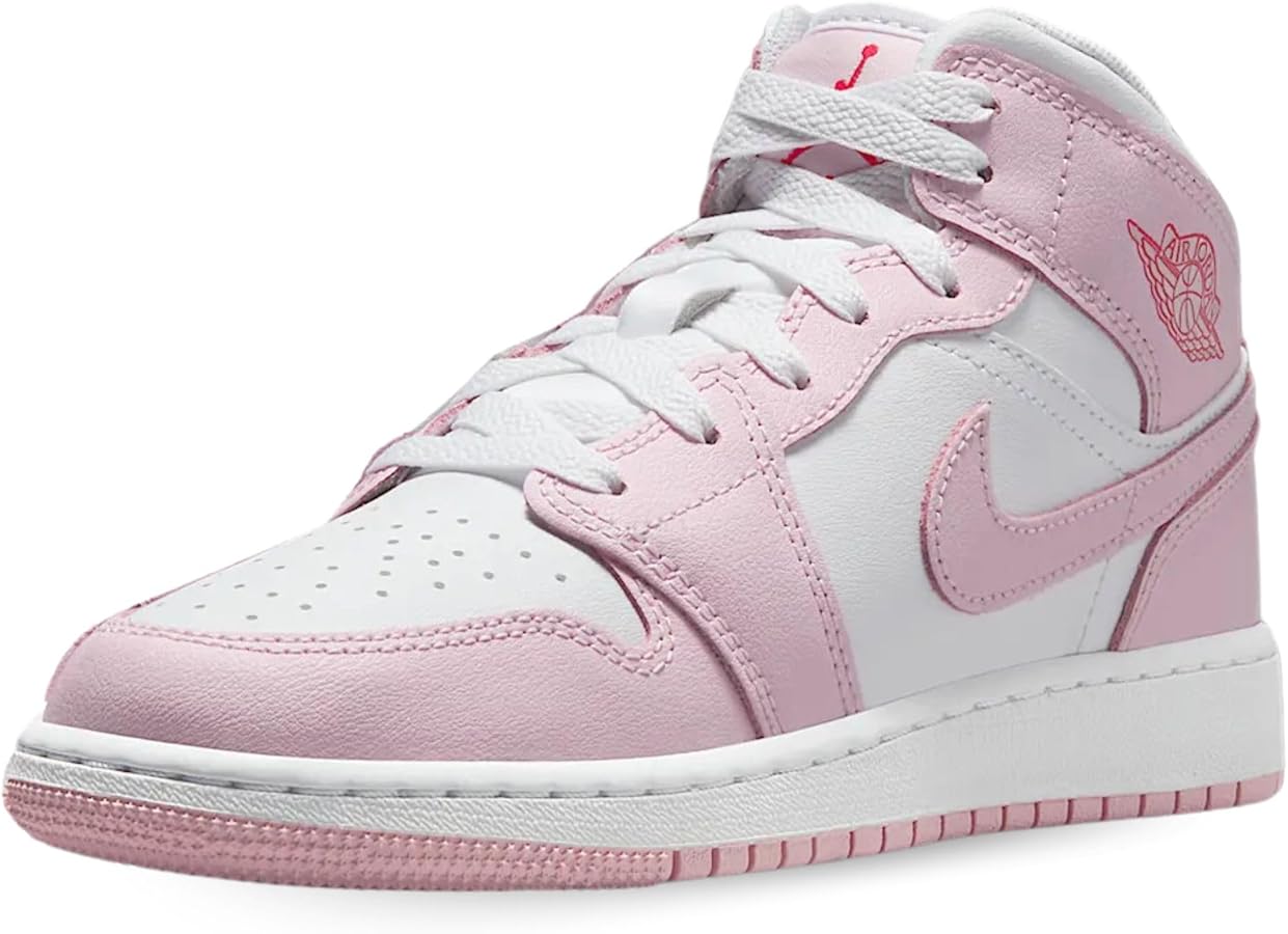 Amazon.com | Jordan Big Kid's 1 Mid Pink Foam/White-Fire Red