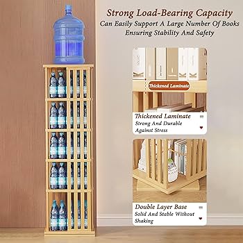 Amazon｜竹製 本棚 回転式 5/6段 大容量 四角 A4が入る高さ コミック