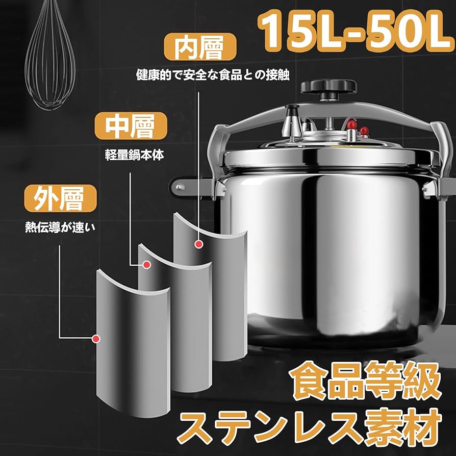 Amazon｜圧力鍋 業務用 大容量 15L-50L ホテルの万能 スープ鍋 アルミ