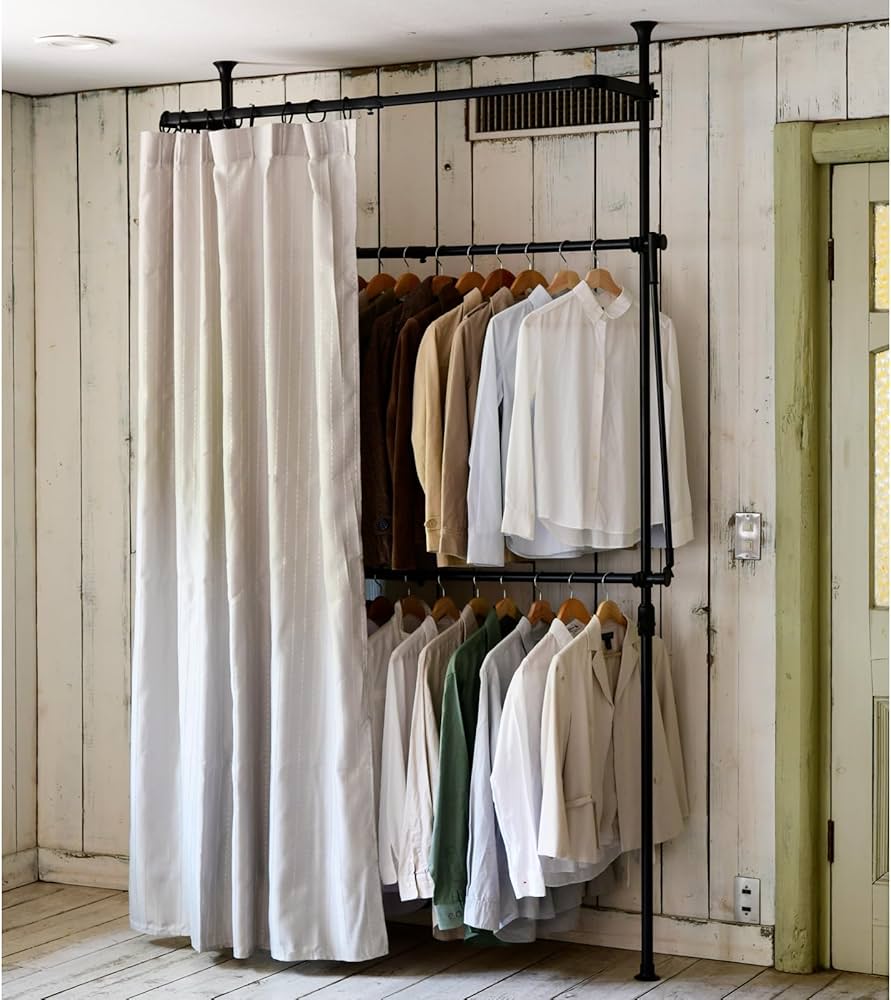 Amazon｜山善(YAMAZEN) ハンガーラック 頑丈 カバー付き (カーテン付属