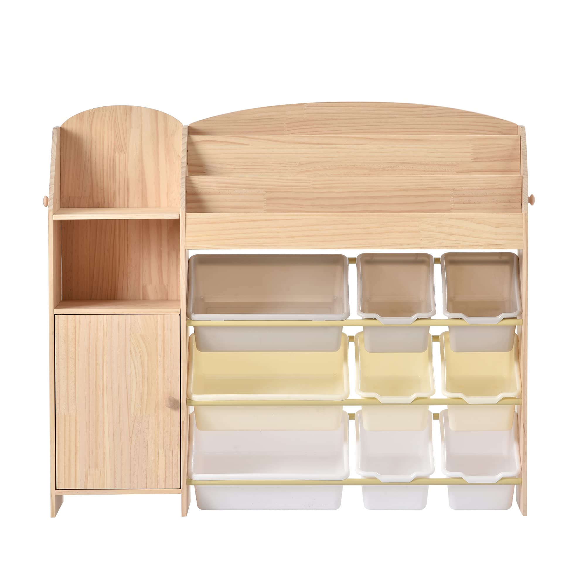 Amazon.co.jp: おもちゃ箱 本棚付き 天然木 収納ボックス/扉付き/大