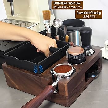 Espresso tamping station and knock box,Wooden portafilter holder
