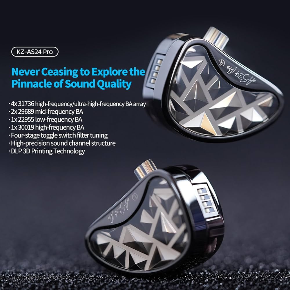 KZ Fone de ouvido AS24 Pro, drivers 24BA IEM de alto desempenho