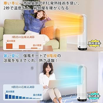 Amazon | セラミックヒーター タワーファン ファンヒーター スリム