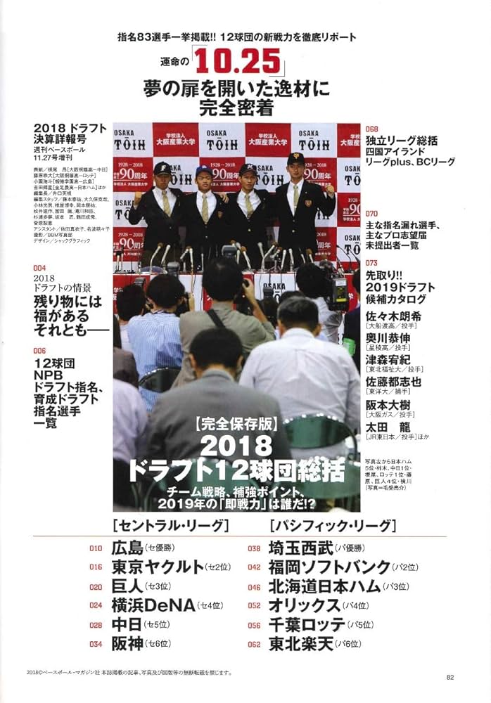 2018ドラフト決算詳報号 2018年 11/27 号 [雑誌]: 週刊ベースボール