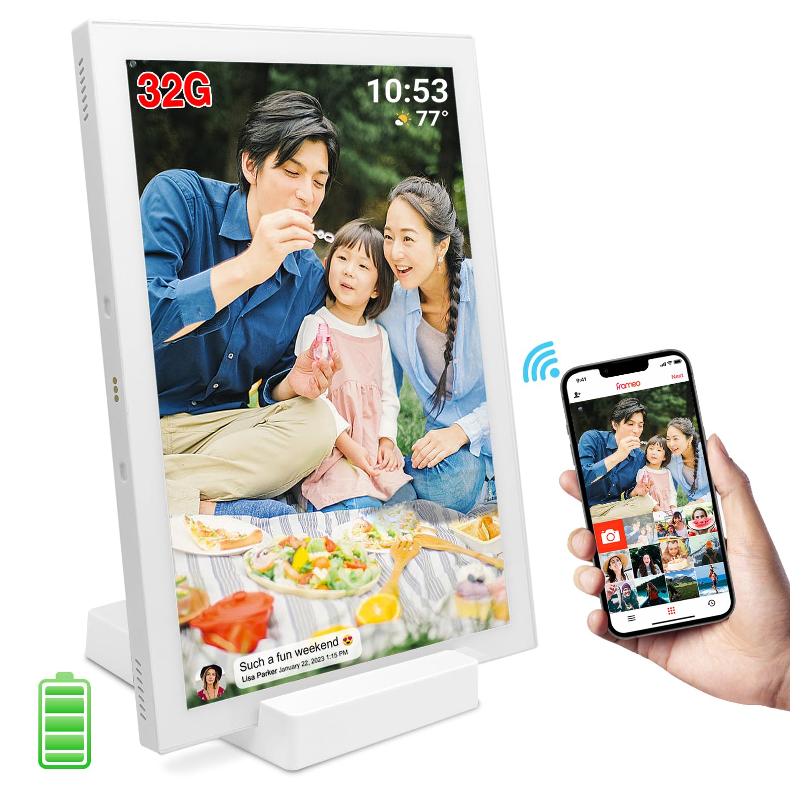 Amazon.co.jp: FRAMEO WiFiデジタルフォトフレーム、内蔵バッテリー、3