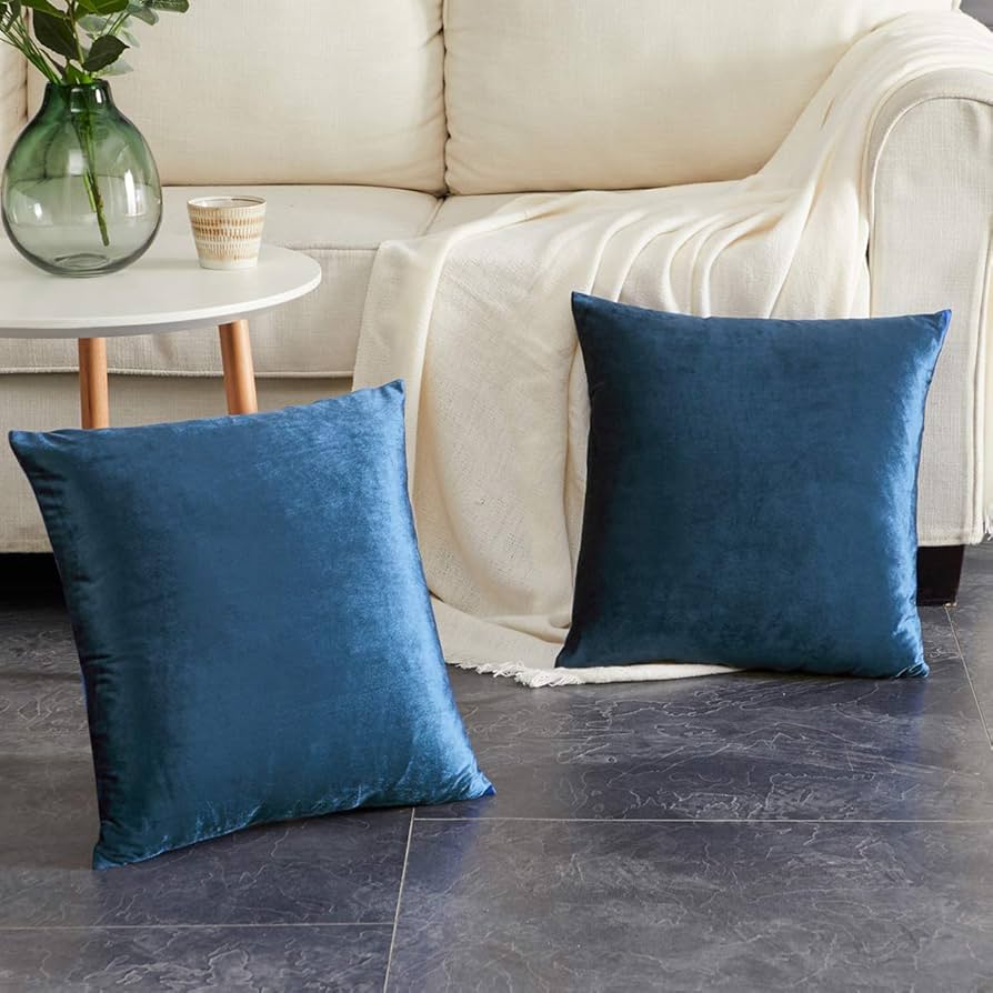 Amazon.co.jp: クッション45x45カバー ネイビーブルー ベルベット