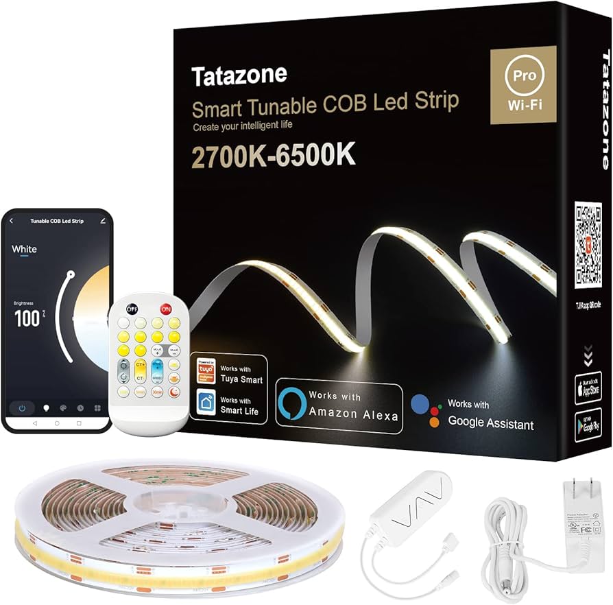 Amazon.com: Tatazone 32.8ft Tunable White Smart COB Led Strip