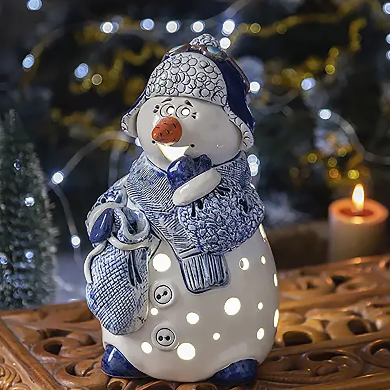 Amazon.com: Snowman Handmade Ceramic Figurine/Candle Holder 9.8 x