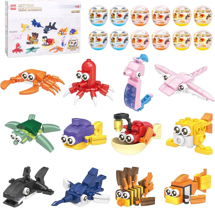 Amazon.co.jp: 海の動物 ミニビルディングブロック 12個 卵入り