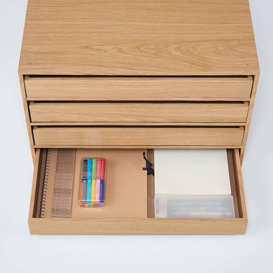 Amazon｜無印良品 木製収納ケース・引出式・4段・ワイド・オーク材 約