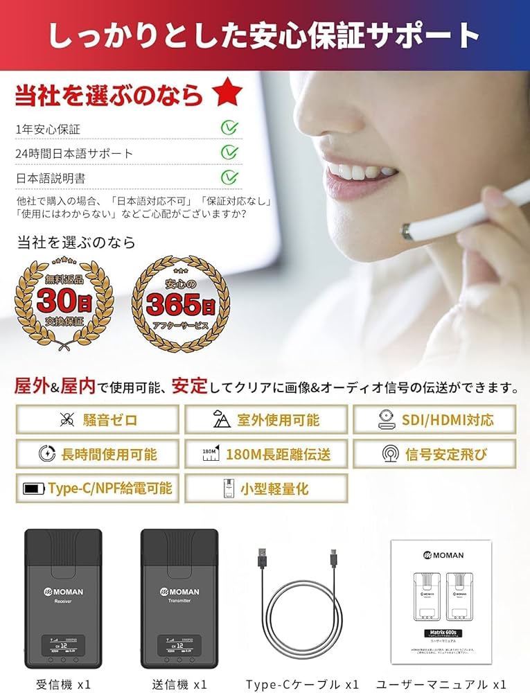 Amazon | 無線映像伝送システム, Moman Matrix 600s ワイヤレスhdmi