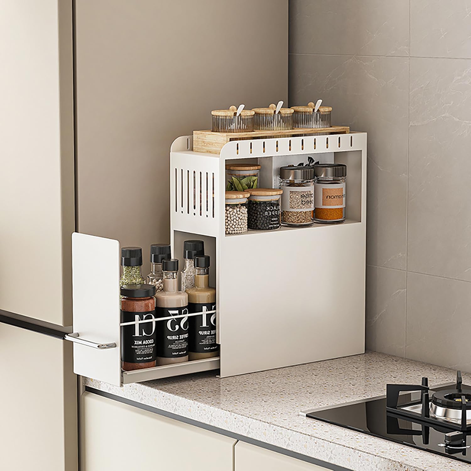 Amazon｜MFDXWCV キッチン スパイスラック 大容量 3段式 隠せる 省