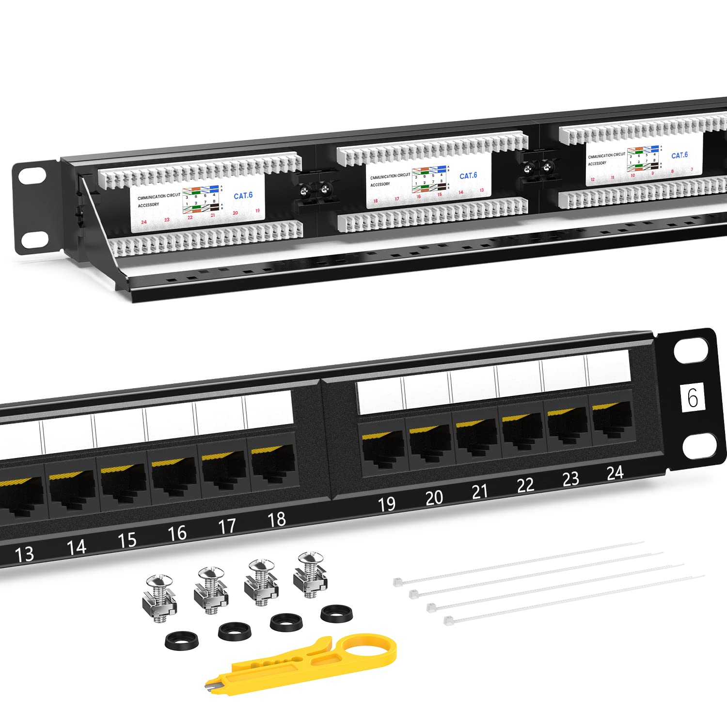 AMPCOM Premium Series CAT6 24 portas Patch Panel, montagem em rack