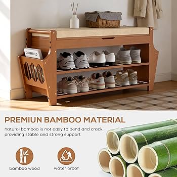 Amazon.com: oakvivo 34.3in Shoe Bench, Bamboo 3-Tier Entryway