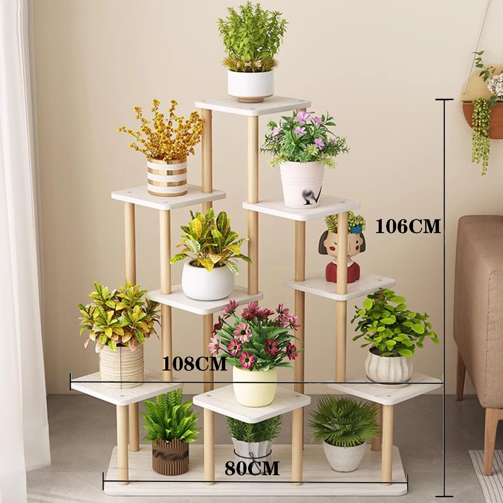 Amazon.co.jp: フラワースタンド9段木製フラワーシェルフ植物棚、多段