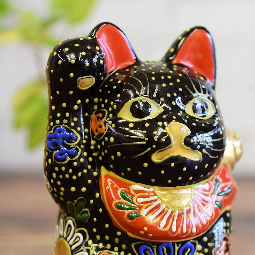 美品】ネコ 猫 招き猫 九谷 置物 インテリア 工芸品 美術品 A1239