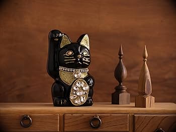 Amazon.co.jp: ご縁猫 ジュエリーキャット(M-SIZE 黒 Black）右手あげ