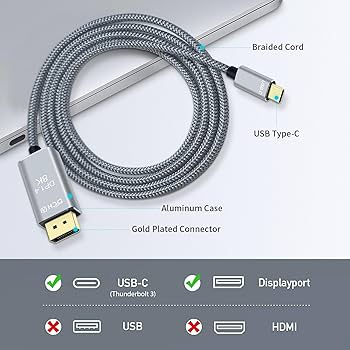 Amazon.co.jp: DCHAV 8K USB C DisplayPort ケーブル 2m Type-C DP 1.4
