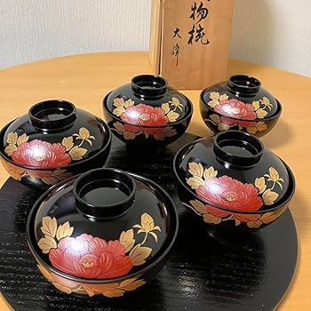 Amazon.co.jp: 会津塗 大峰 牡丹 金蒔絵 汁椀 吸物椀 5客 : ホーム