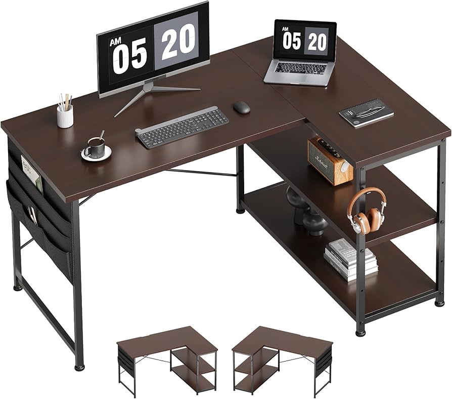 Amazon | YeTom デスク l字デスク 机 pcデスク右棚左棚 幅107cm 勉強机