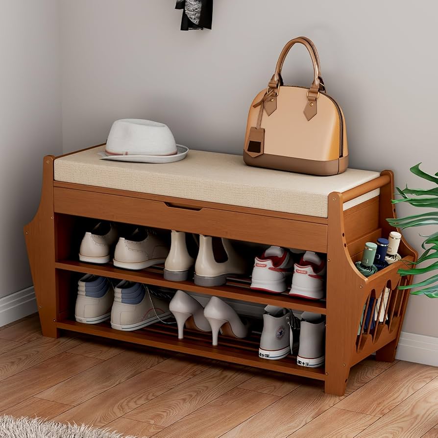 Amazon.com: oakvivo 34.3in Shoe Bench, Bamboo 3-Tier Entryway