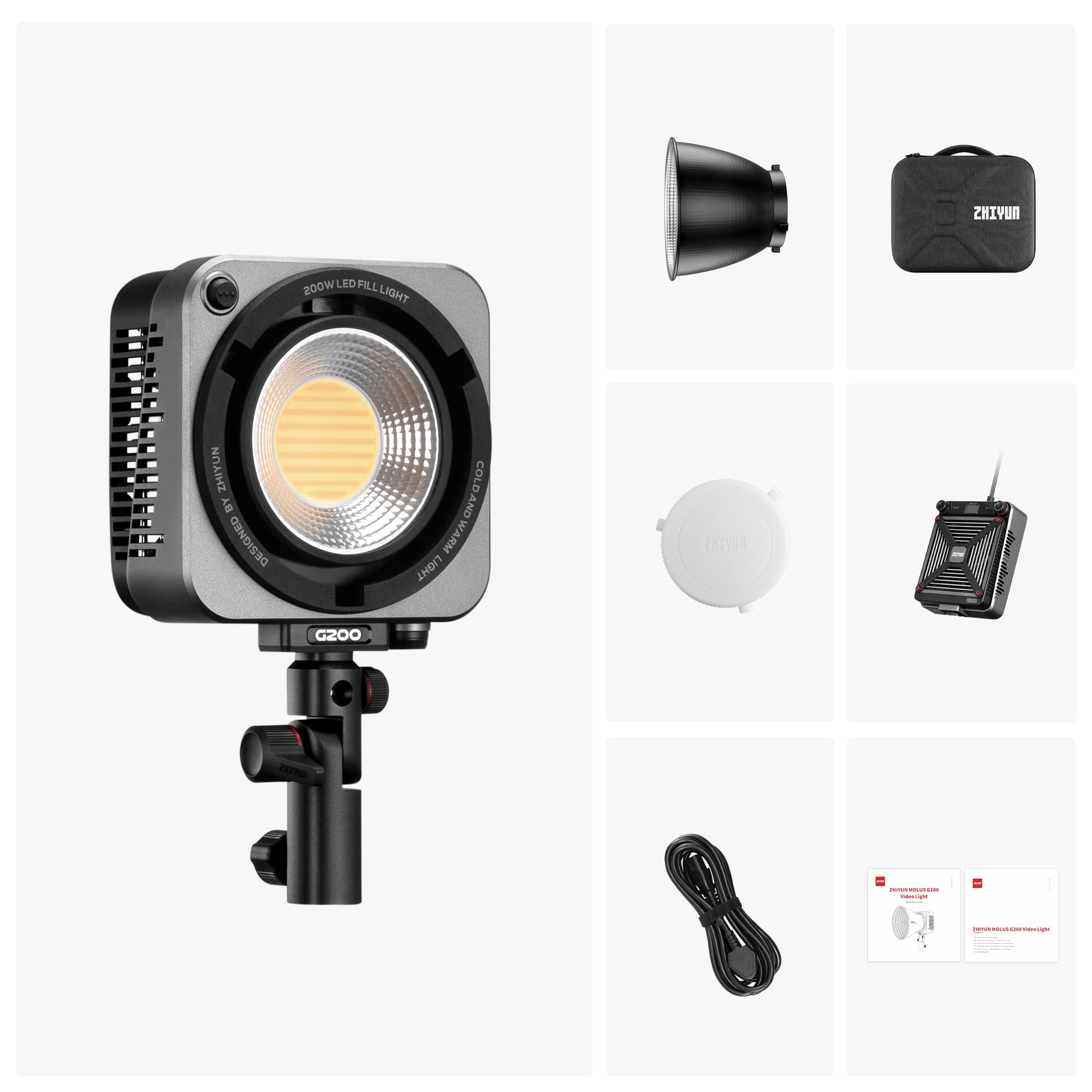 Amazon.com : Zhiyun LED Video Light MOLUS G200 COB 200W Bowens