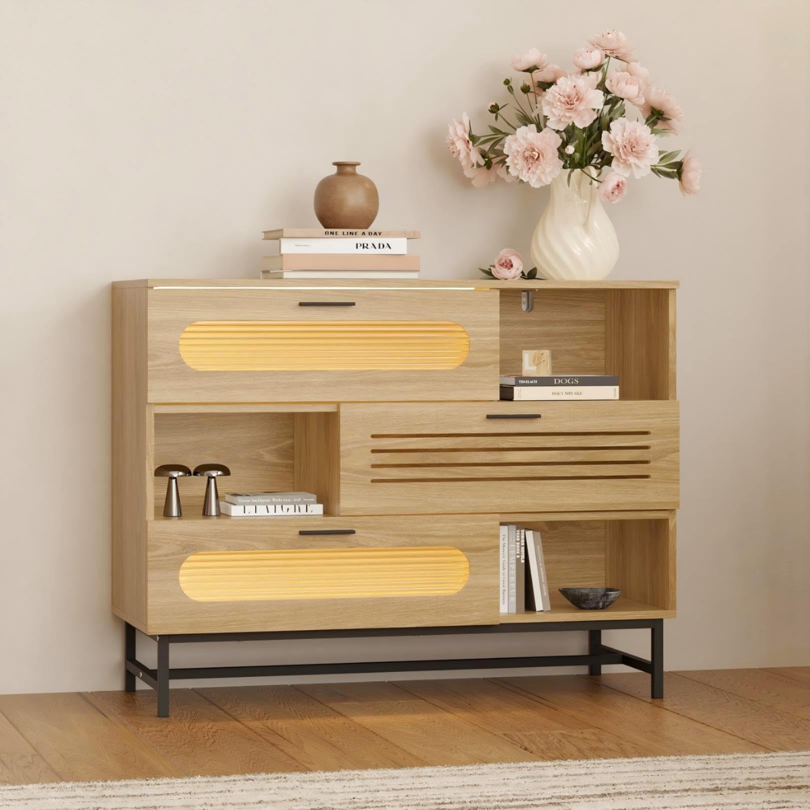 Amazon.co.jp: FUFU&GAGA キャビネット サイドボード LEDライト付き