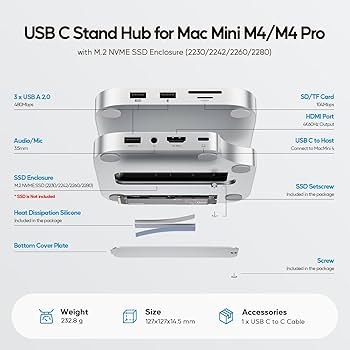 Amazon.com: PULWTOP Mac mini M4 Dock with 4TB M.2 SSD Enclosure