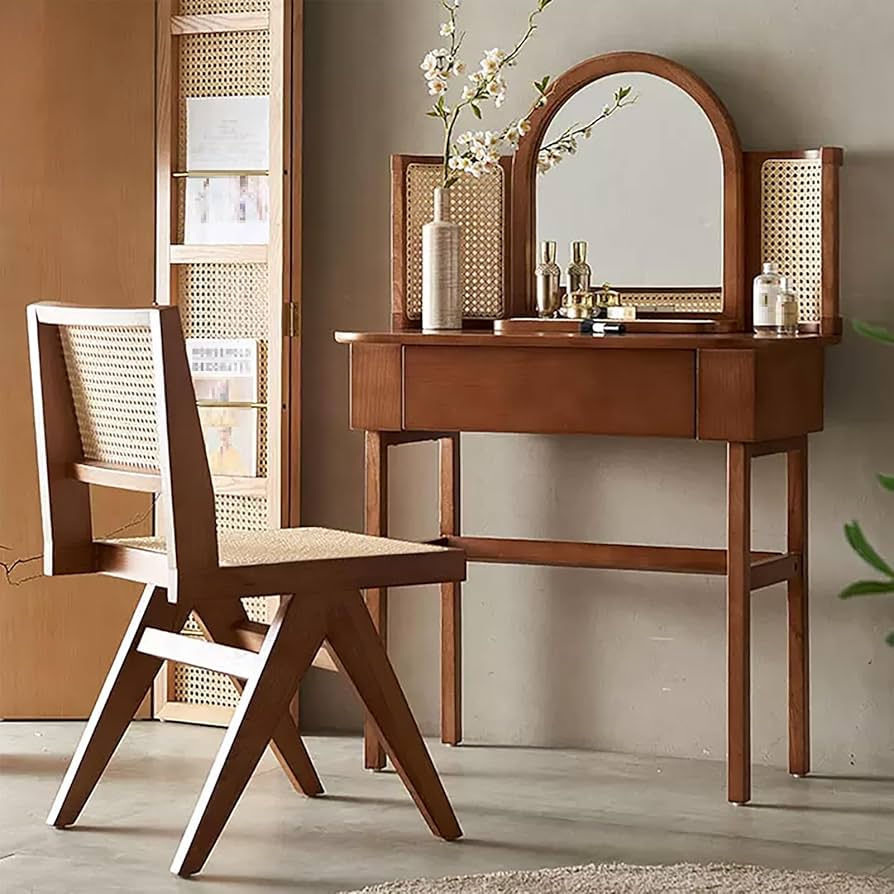 Amazon｜JIAOCKJIAO ラタン製化粧台、取り外し可能なミラー付き