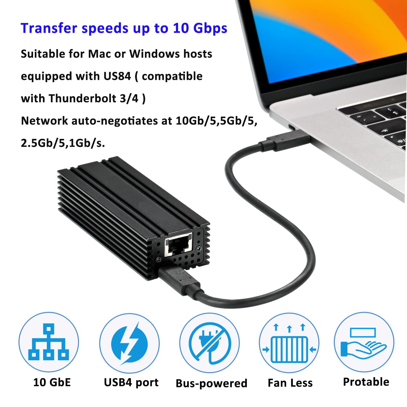 Amazon.co.jp: USB4 to10G イーサネットアダプター Thunderbolt 5/4/3