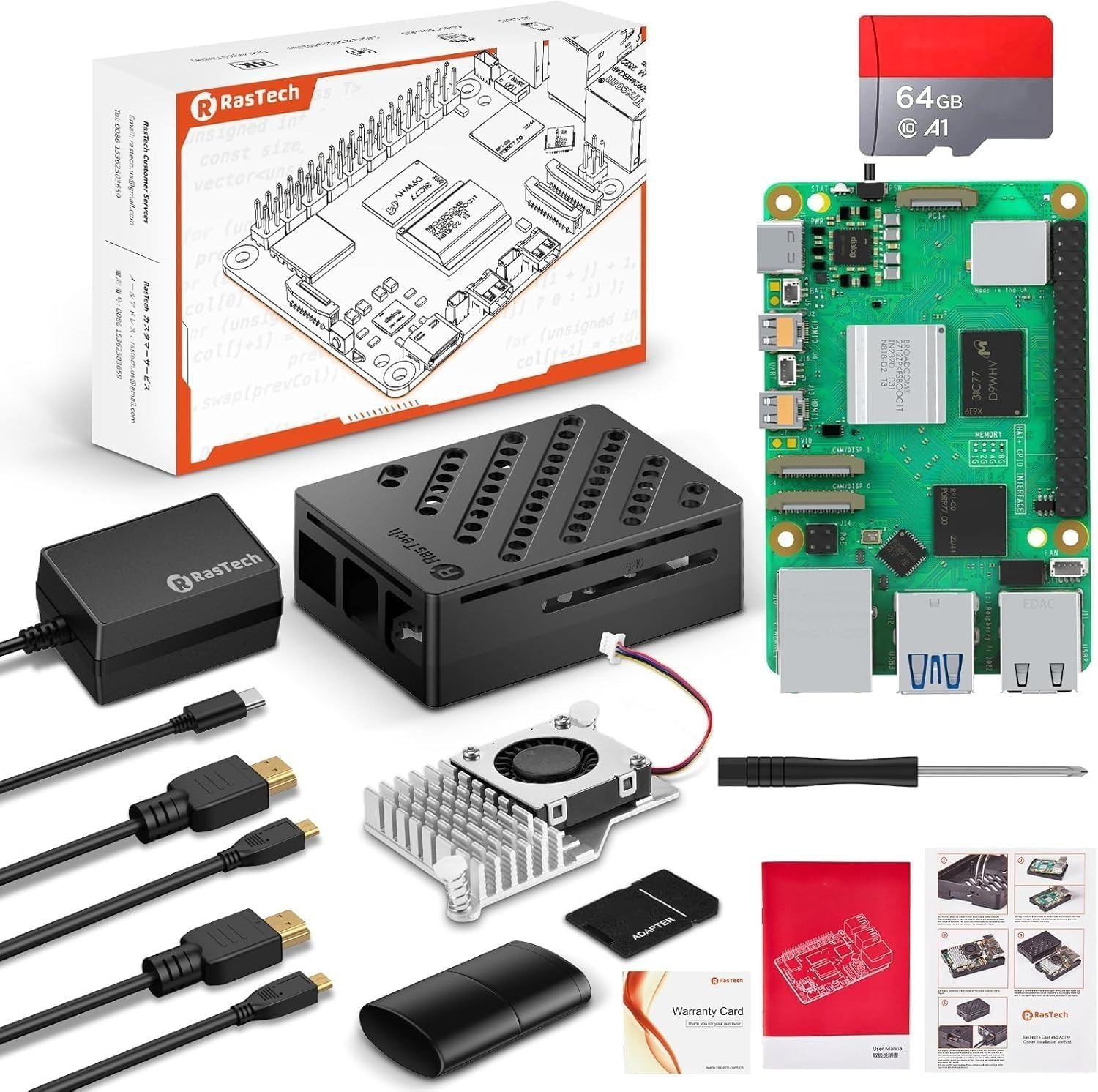 Amazon.com: RasTech Raspberry Pi 5 8GB Kit 64GB Edition with
