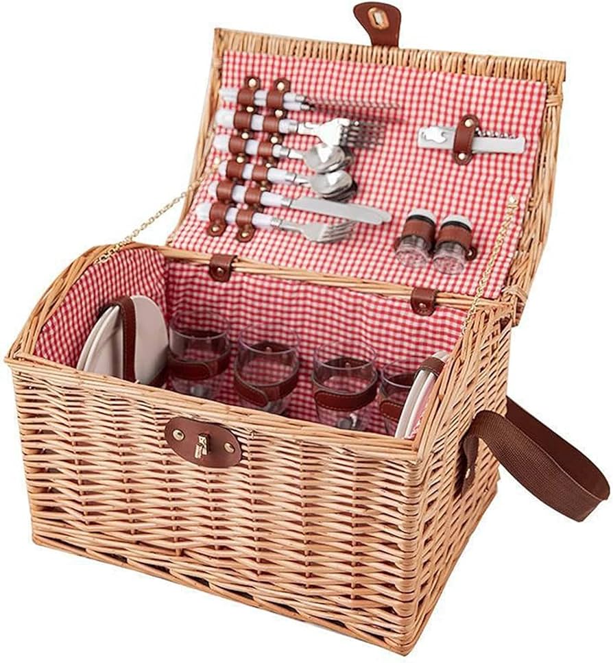 Amazon｜ピクニックバスケット 柳かごバスケットセット 食器カトラリー