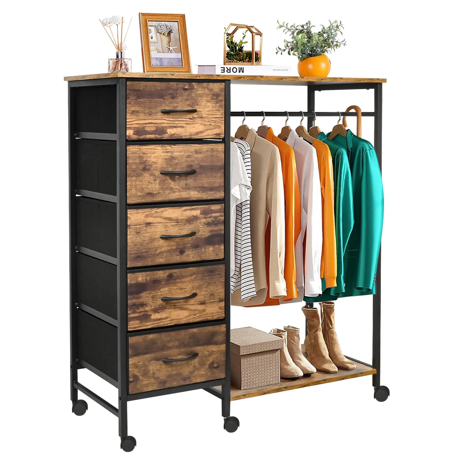 Amazon.co.jp: ハンガーラック 頑丈 チェスト タンス 5段 木製