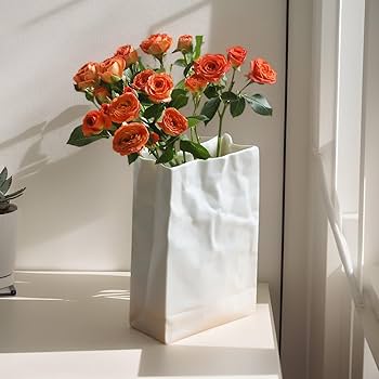 Amazon.com: Pumtus Crinkle Paper Bag Ceramic Vase, 7.8 Inch Square