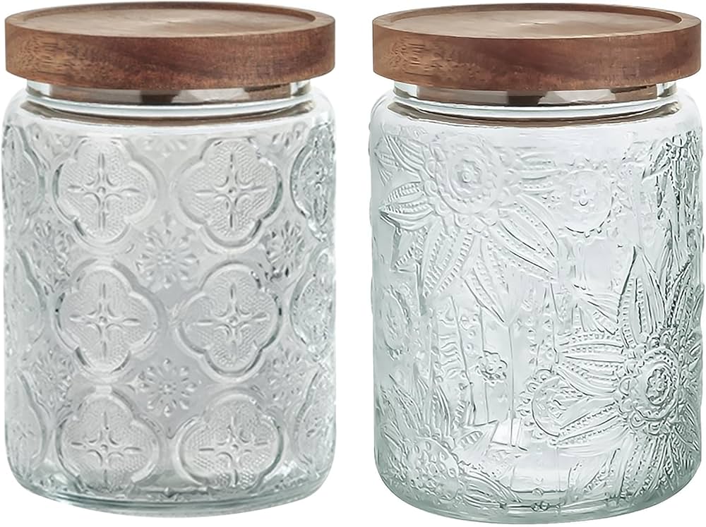 Amazon｜24オンス/2個 ガラスストレージジャー 密閉竹木製蓋付き