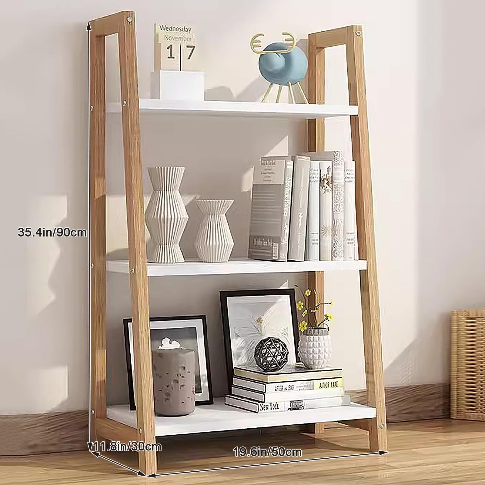 Amazon｜棚、3段オープンシェルフ、本棚、木製ラック、ラダーシェルフ