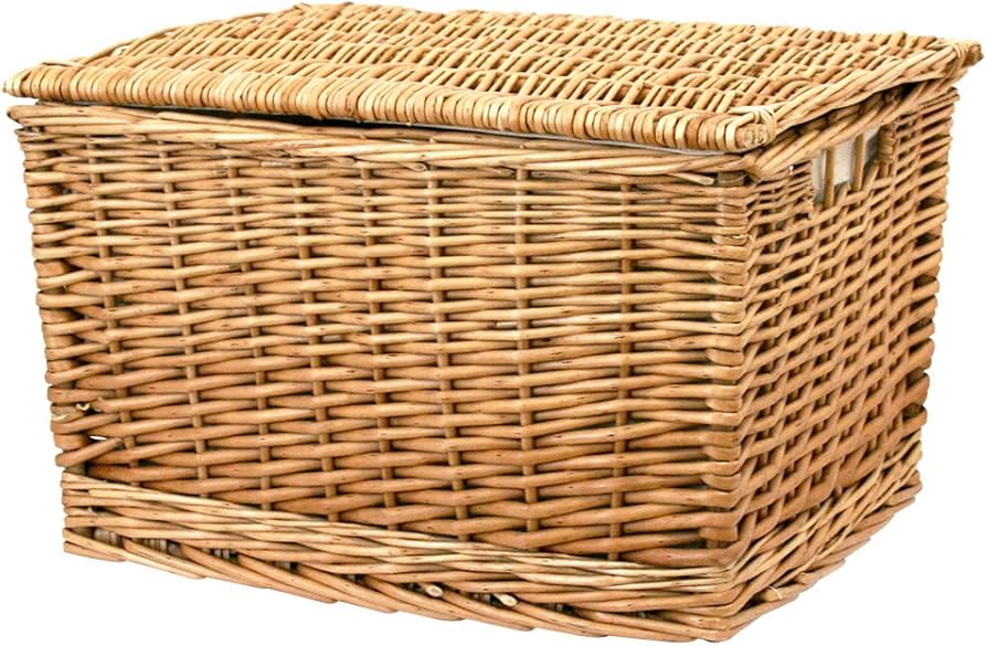 Amazon.co.jp: 天然素材 フタ 付き かご 収納 バスケット Lサイズ 内布