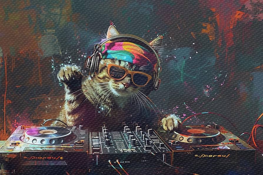 Amazon.com: DINHVBIEN9322 Canvas Print Wall Art- Cat Play DJ in