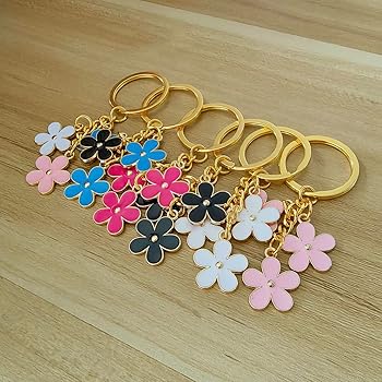 Meimimix Flowers Charms Enameled Keychain Chain Tassel Keyring For