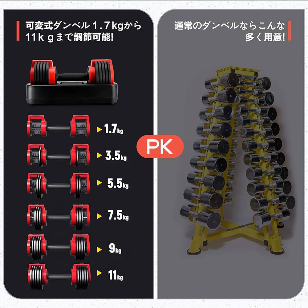 Amazon | 可変式ダンベル ダイヤル 10kg セット 筋トレ器具ダンベル