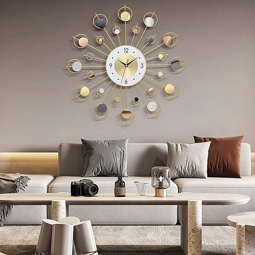 Amazon.co.jp: 大きなサンバーストメタル壁掛け時計、大きなミッド