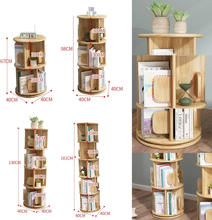 Amazon｜4段回転本棚、360°床置き本棚収納ラック、くるくる回る本棚