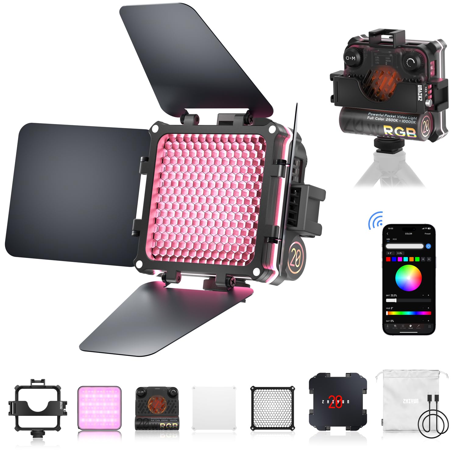 Amazon | ZHIYUN FIVERAY M20C COMBO 20W RGB撮影用ライト LEDビデオ