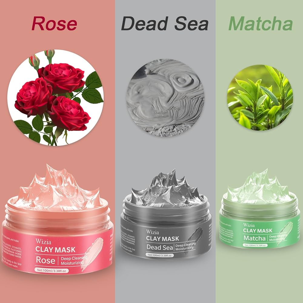 Amazon.com : Wizia 3-Pack Clay Face Mask Set with Brush | Dead Sea