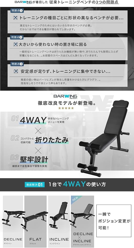 Amazon.co.jp: BARWING(バーウィング) 4WAY トレーニングベンチ プロ